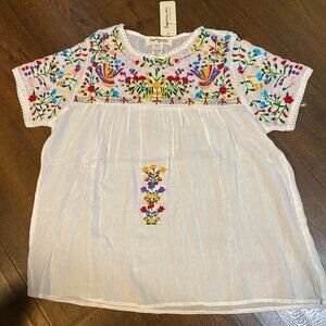 Impressions Garden Villa Embroidered Top White Medium NWT